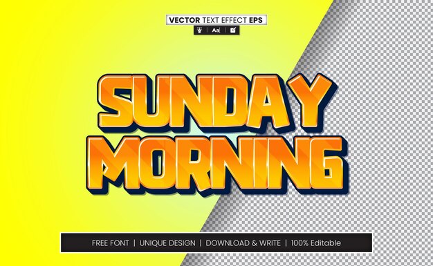 Efecto de texto 3D del domingo por la mañana totalmente editable