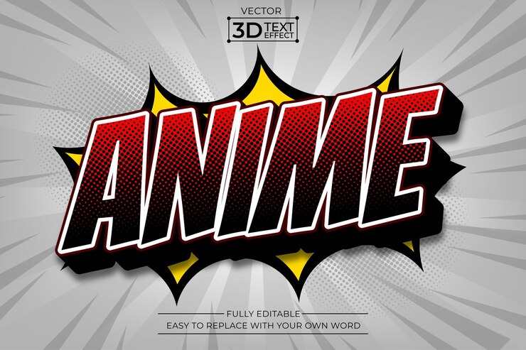 Vector efecto de texto 3d editable para anime