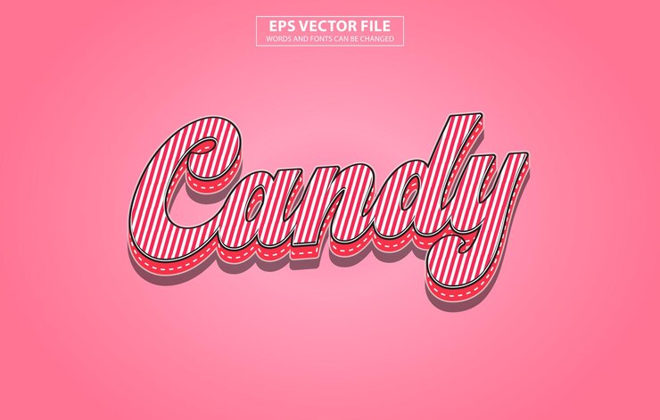 Vector efecto de texto 3d editable candy, estilo de texto 3d, estilo de fuente 3d, efecto de fuente editable