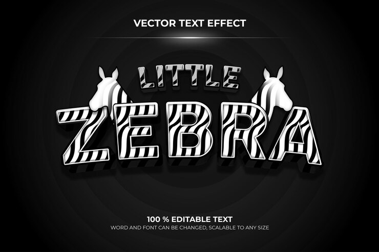 Vector efecto de texto 3d editable de cebra con estilo de fondo animal