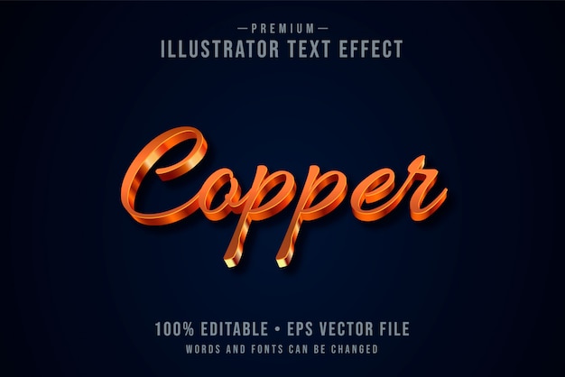Efecto de texto 3D editable de cobre o estilo gráfico con degradado metálico