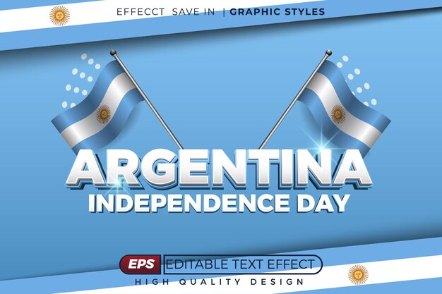Efecto de texto 3D editable día de la independencia de Argentina