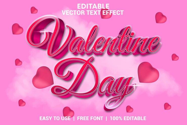 Vector efecto de texto 3d editable del día de san valentín con fondo