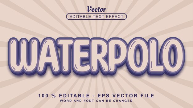 Efecto de texto 3d editable Estilo de dibujos animados Waterpolo púrpura aislado sobre fondo púrpura claro
