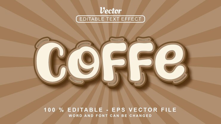 Vector efecto de texto 3d editable estilo divertido de café aislado en fondo marrón