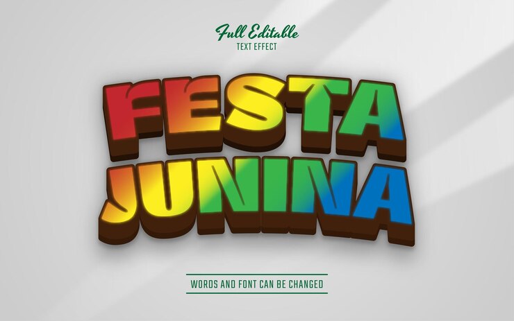 Vector efecto de texto 3d editable de festa junina con fondo claro