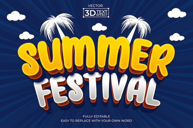 Efecto de texto 3D editable para el Festival de Verano