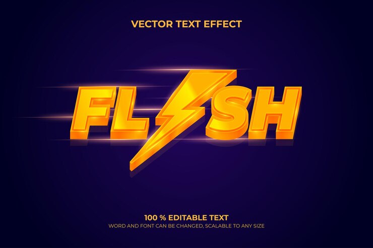Vector efecto de texto 3d editable flash con color naranja y vector de fondo morado