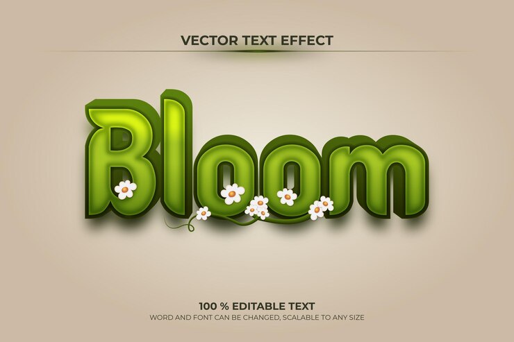 Vector efecto de texto 3d editable de flor con flor