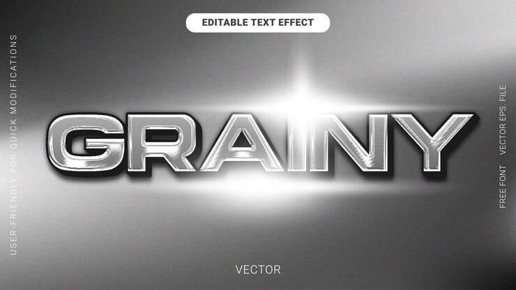 Vector efecto de texto 3d editable gradiente de cromo granulado vector de grano
