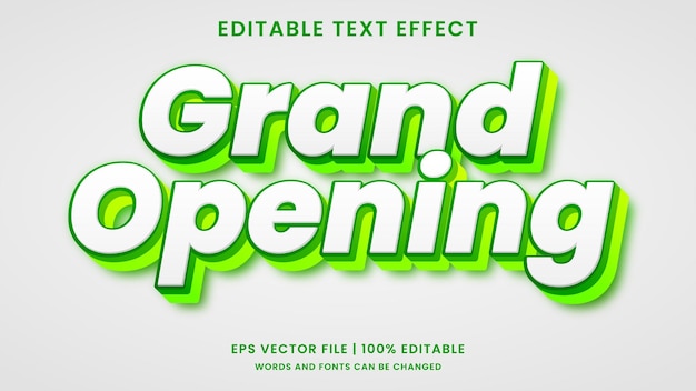 Vector efecto de texto 3d editable para la gran apertura