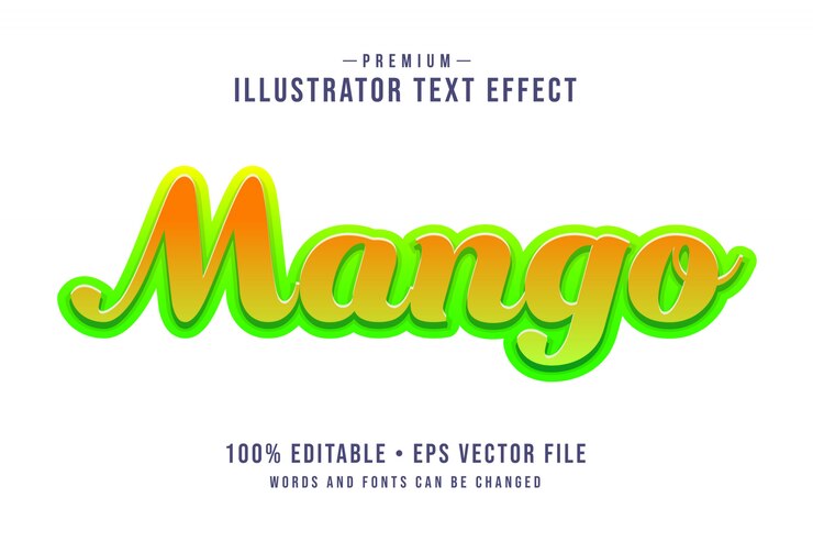 Vector efecto de texto 3d editable de mango o estilo gráfico con degradado verde amarillo