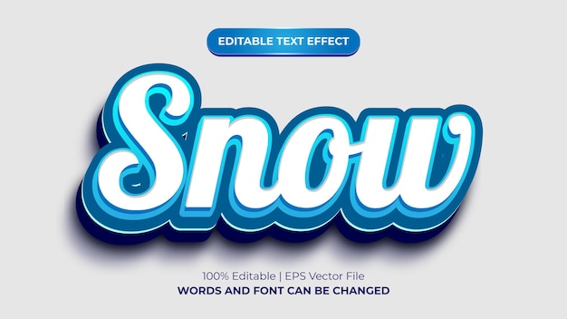 Efecto de texto 3d editable de nieve vector premium