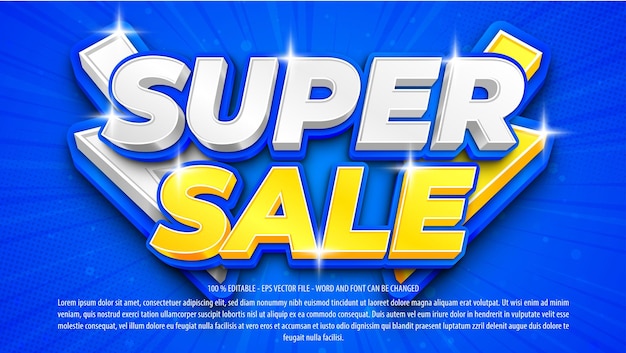 Efecto de texto 3D editable en súper venta