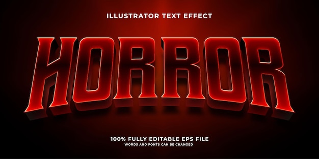 Efecto de texto 3d editable de terror rojo brillante