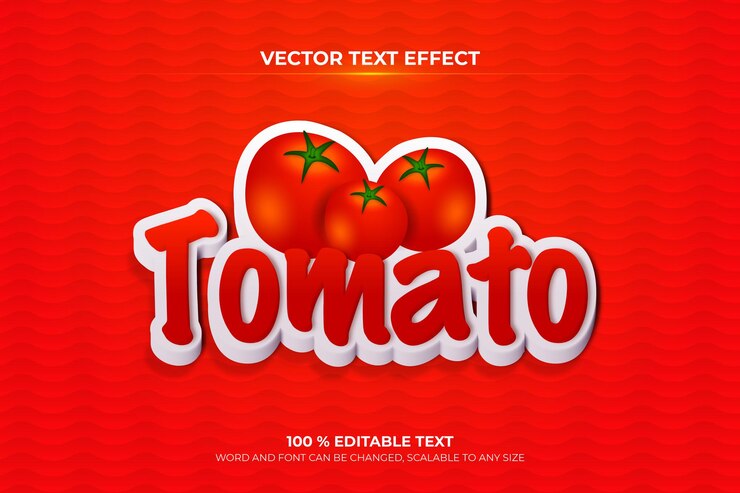 Vector efecto de texto 3d editable de tomate