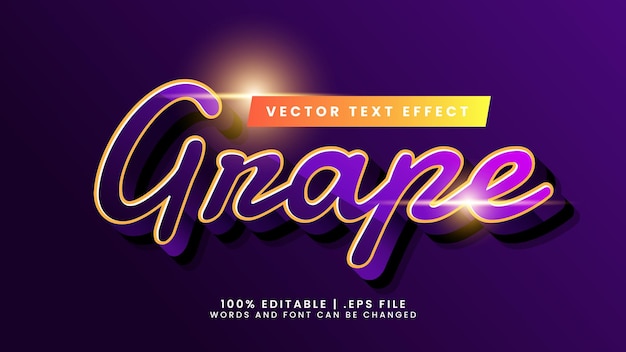 Efecto de texto 3d editable de uva con estilo de texto púrpura y simple