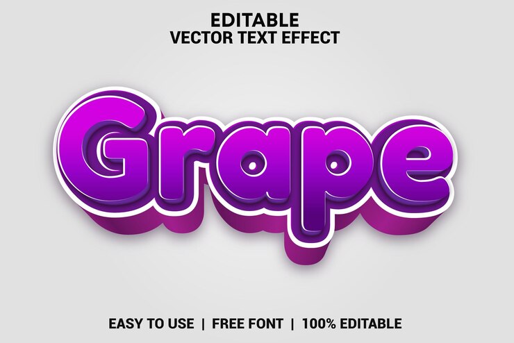 Vector efecto de texto 3d editable de uva con fondo