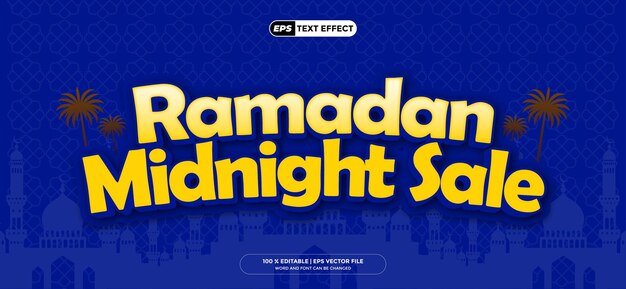 Efecto de texto 3D editable venta de medianoche de Ramadán creativo
