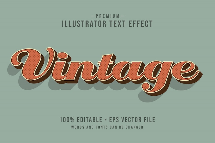 Vector efecto de texto 3d editable vintage o estilo gráfico con naranja intenso