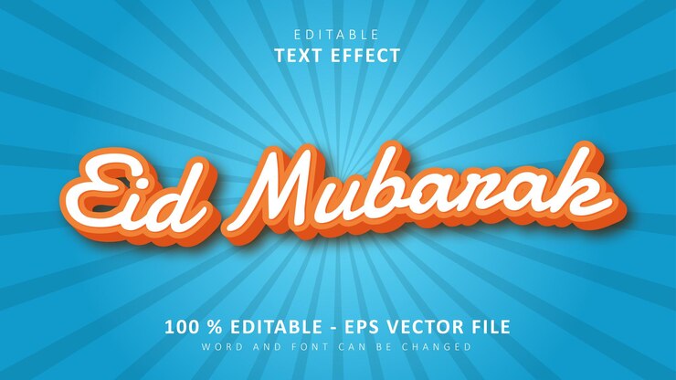 Vector efecto de texto 3d efecto de texto 3d editable estilo eid mubarak simple aislado en fondo azul
