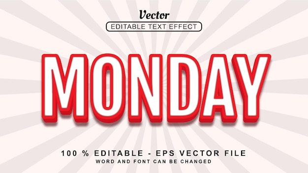 Efecto de texto 3d Efecto de texto 3d editable Lunes blanco Estilo moderno aislado sobre fondo blanco