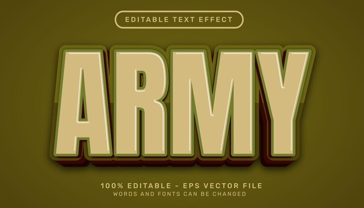 Vector efecto de texto 3d del ejército y efecto de texto editable