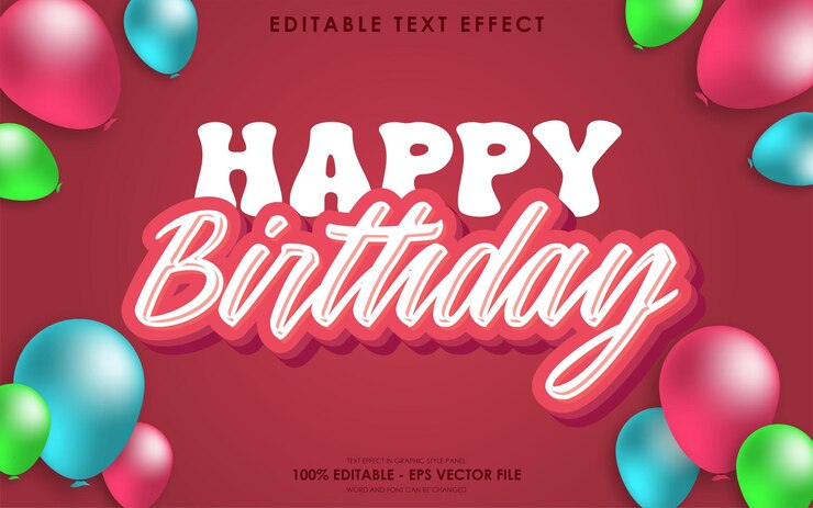 Vector efecto de texto 3d de feliz cumpleaños editable