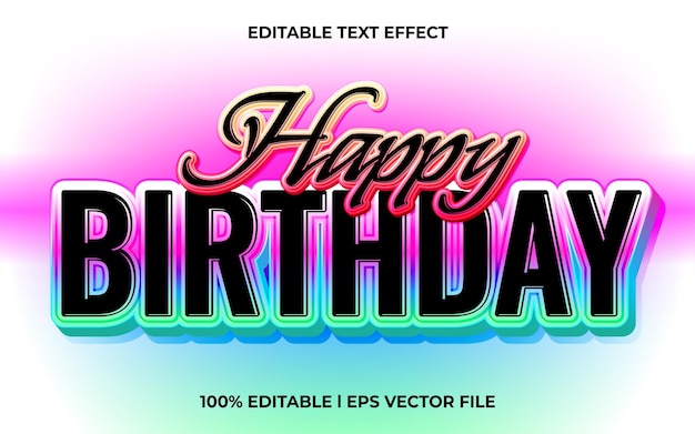 Efecto de texto 3d de feliz cumpleaños y uso de estilo 3d de plantilla de texto editable para título de fiesta