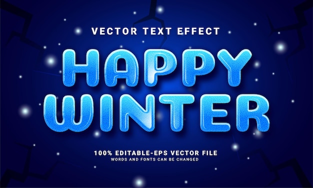 Efecto de texto 3D feliz invierno, estilo de texto editable y adecuado para celebrar la temporada de invierno