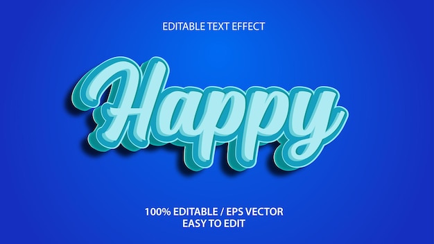 Efecto de texto 3d feliz Vector Premium