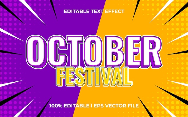 efecto de texto 3d del festival de octubre con tema moderno. plantilla de tipografía de moda