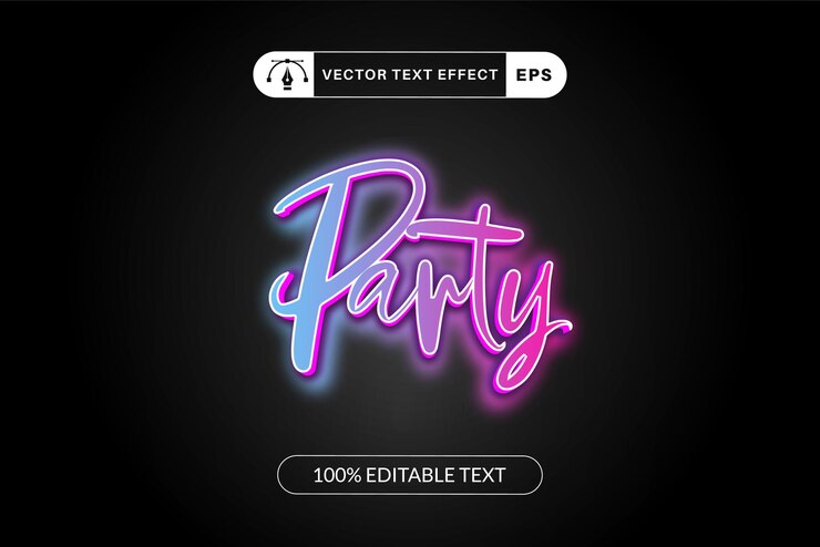 Vector efecto de texto 3d de fiesta de discoteca efecto de mensaje editable estilo neón