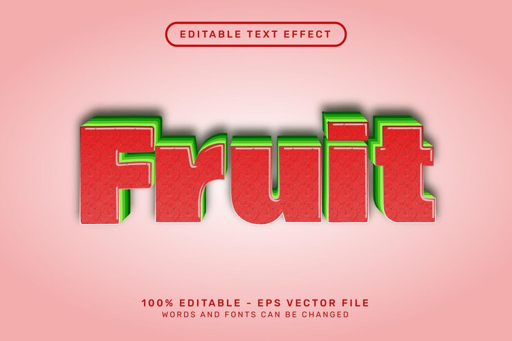 Vector efecto de texto 3d de fruta y efecto de texto editable