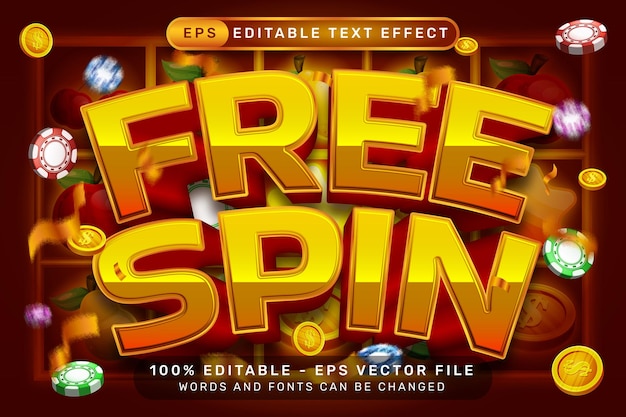 efecto de texto 3d de giro gratis y efecto de texto editable con ilustración de máquina tragamonedas