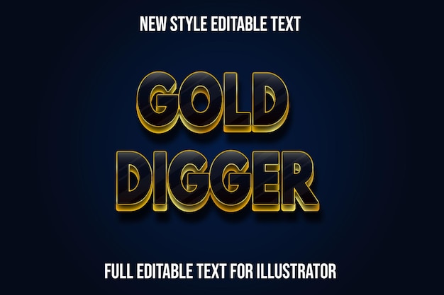 Efecto de texto 3d gold digger color negro y degradado dorado