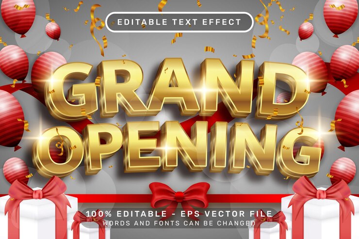 Vector efecto de texto 3d de gran apertura y efecto de texto editable con cinta e ilustración de luz