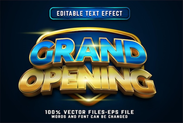 Efecto de texto 3d de gran apertura con vectores premium de estilo dorado