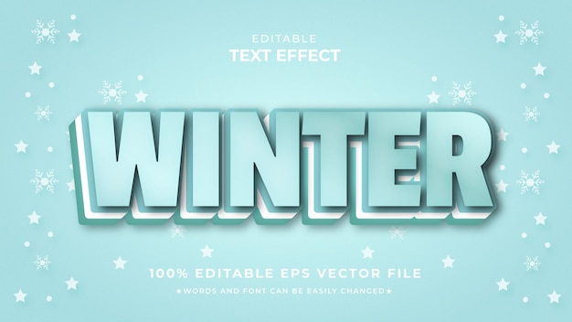 Vector efecto de texto 3d de invierno estilo premium editable