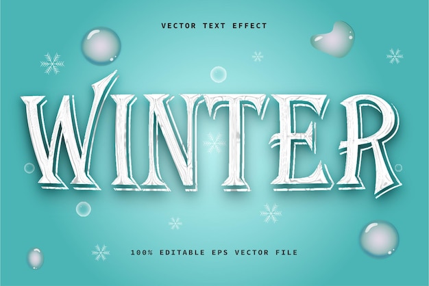 efecto de texto 3D de invierno con texto editable con textura de burbuja de oro