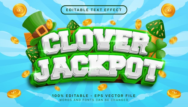 efecto de texto 3d de jackpot de trébol y efecto de texto editable con elemento del día de san patricio