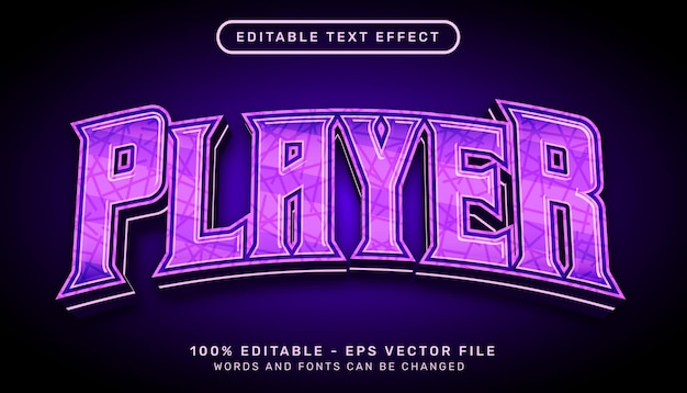 Efecto de texto 3d de jugador con color púrpura y textura abstracta