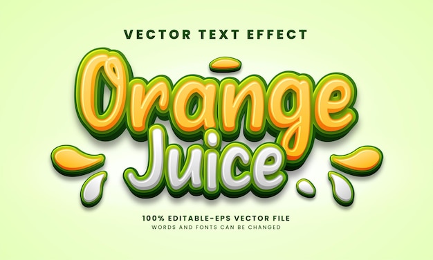 Efecto de texto 3D de jugo de naranja. Estilo de texto editable, adecuado para las necesidades del producto naranja.