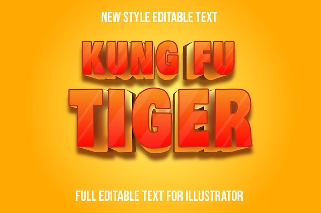 Efecto de texto 3d kung fu tigre color naranja y amarillo degradado