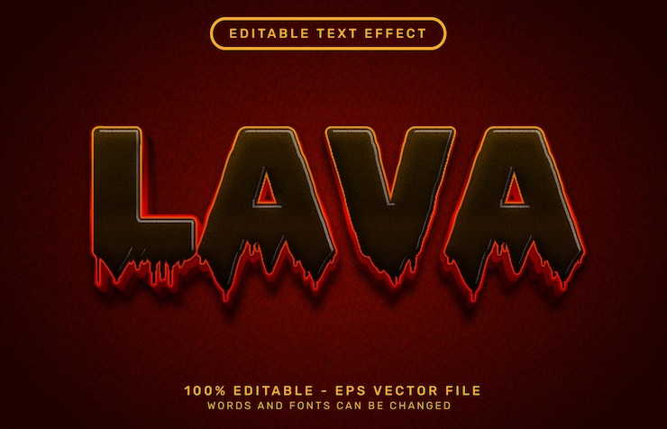 Vector efecto de texto 3d de lava con textura de fuego