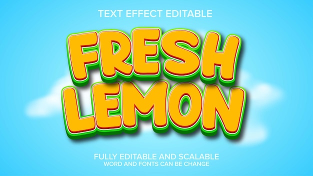 Efecto de texto 3D limón vector fresco editable