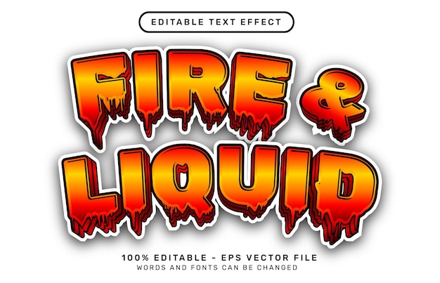 Vector efecto de texto 3d líquido de fuego con textura de fuego