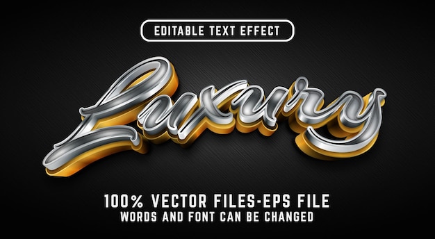 Vector efecto de texto 3d de lujo. efecto de texto editable con vectores premium de estilo dorado y plateado