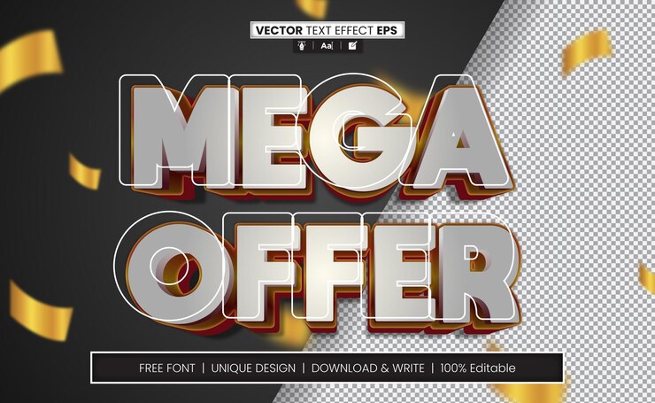 Vector efecto de texto 3d de mega offer totalmente editable