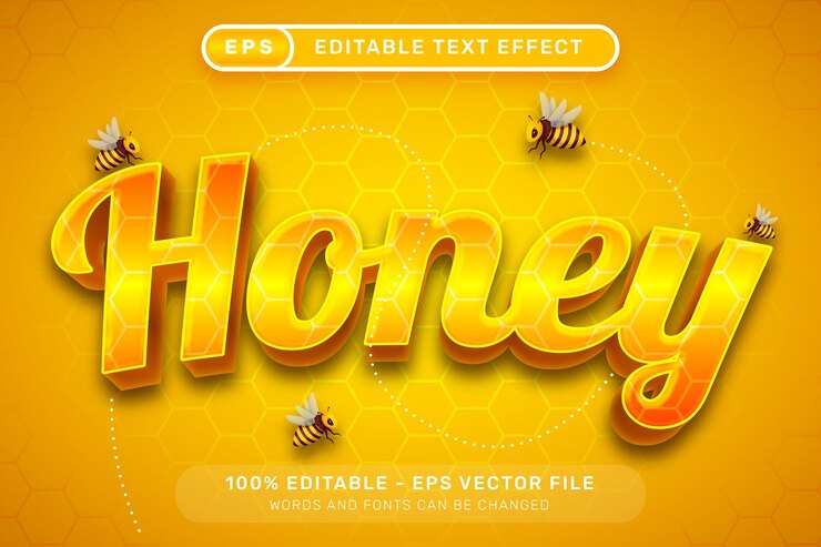 Vector efecto de texto 3d de miel y efecto de texto editable con ilustración de miel